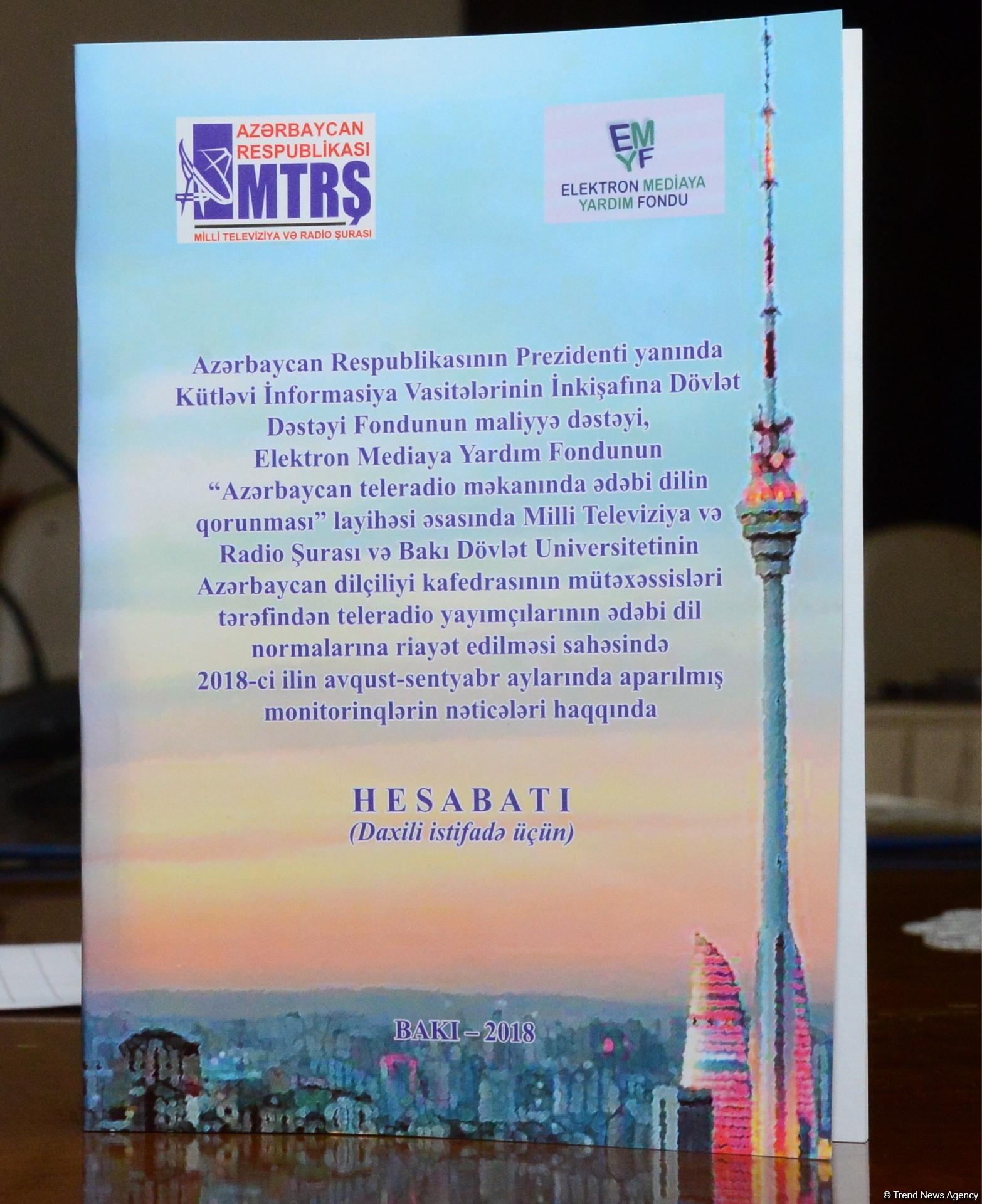 Televiziya və radioda ədəbi dil normalarına riayət edilməsi üzrə monitorinqlərin nəticələrinə həsr olunmuş konfrans keçirilib (FOTO)