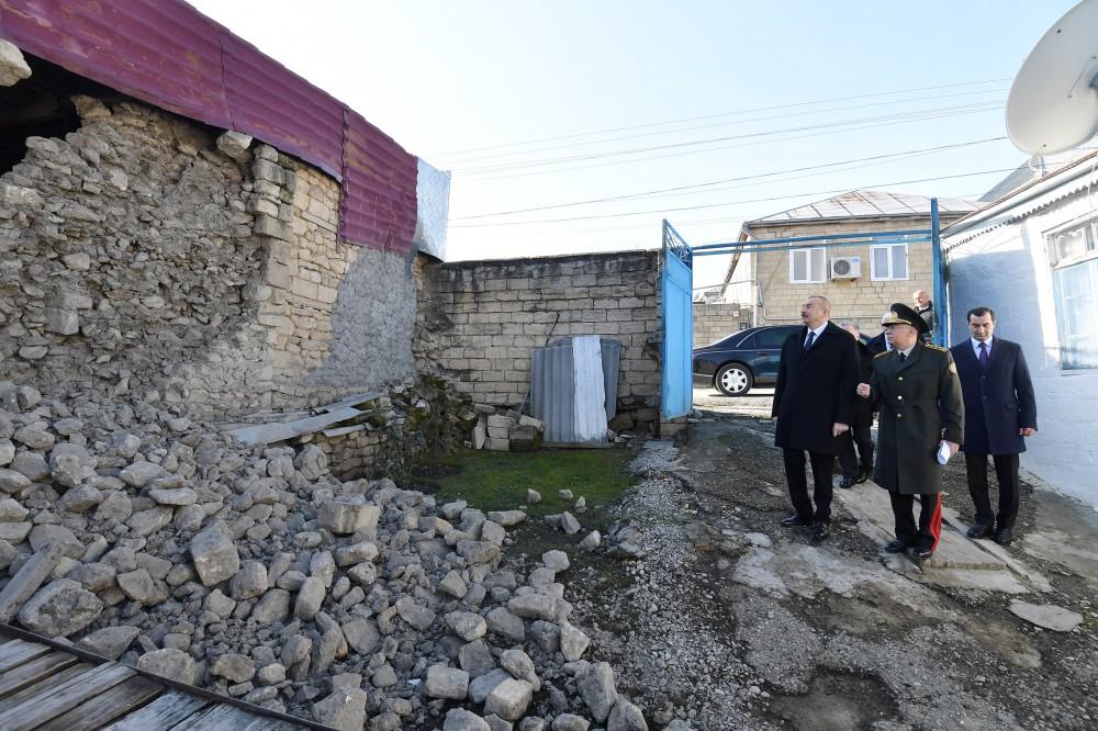 Prezident İlham Əliyev zəlzələnin baş verdiyi Şamaxıda olub (FOTO) (YENİLƏNİB)