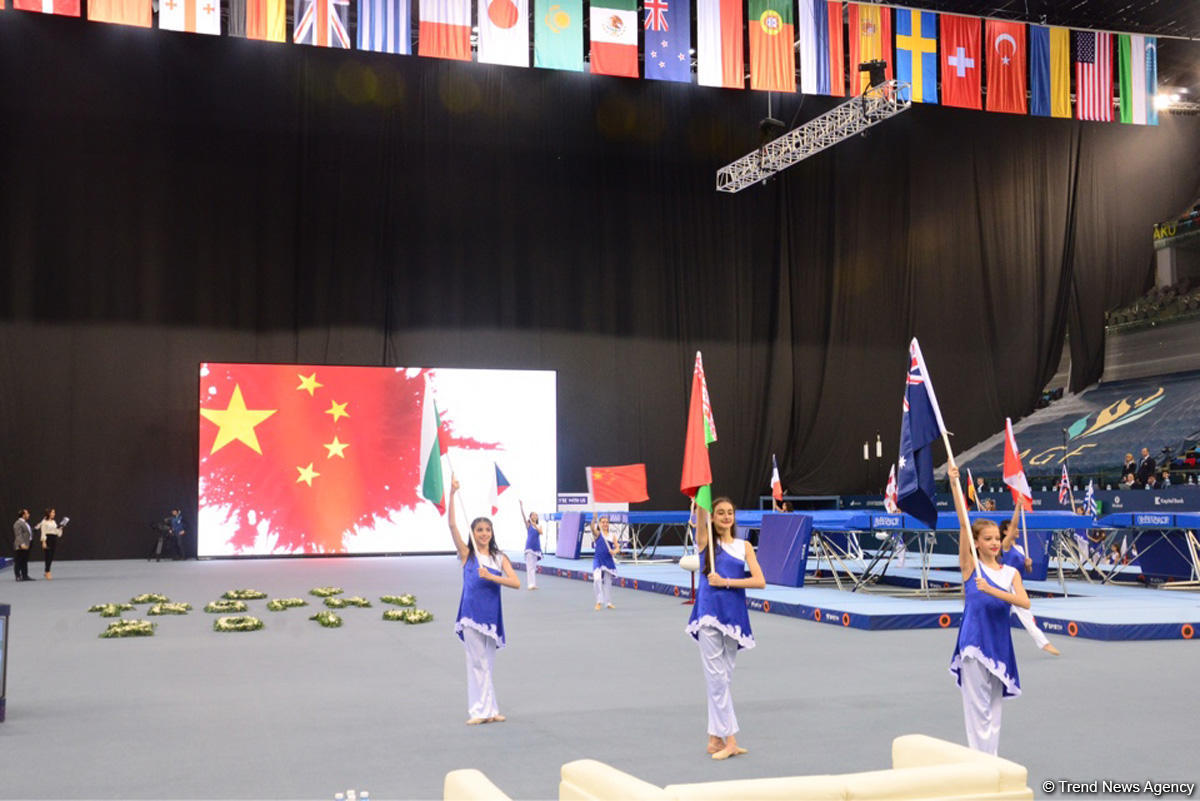 Milli Gimnastika Arenasında batut gimnastikası və tamblinq üzrə Dünya Kubokunun açılış mərasimi keçirilib (FОТО)