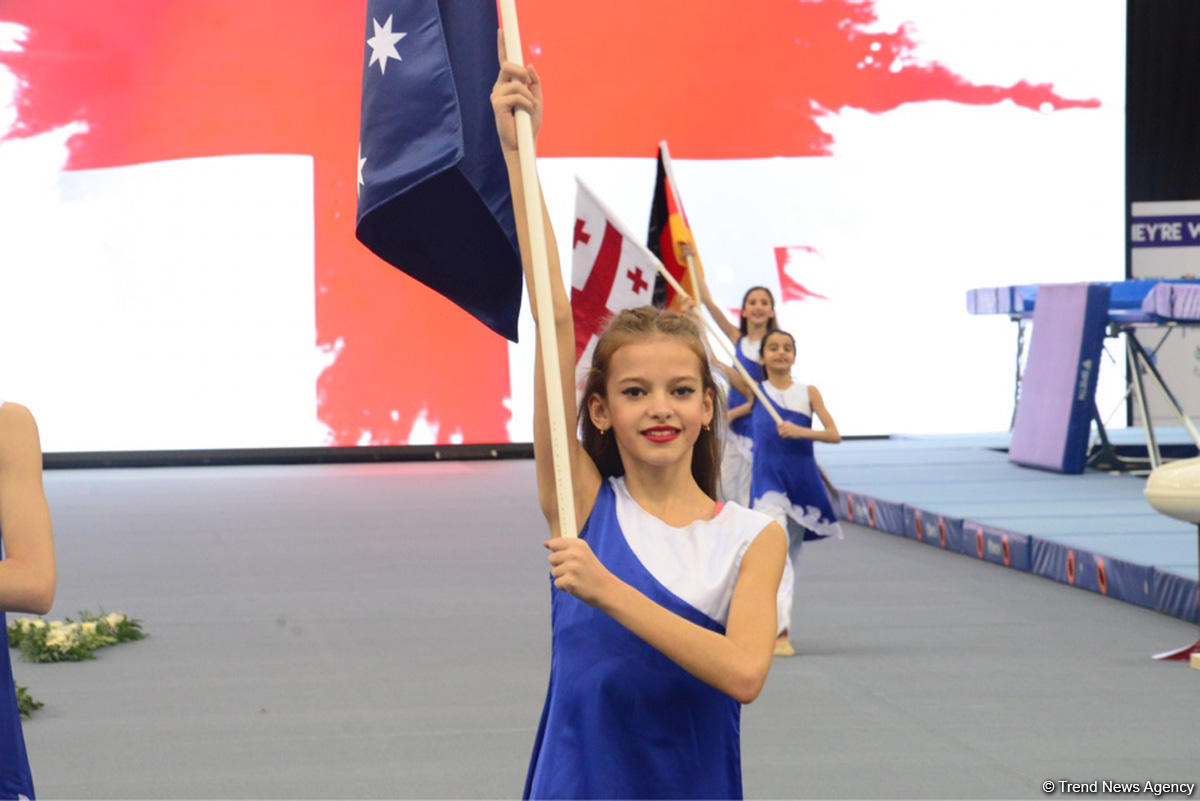 Milli Gimnastika Arenasında batut gimnastikası və tamblinq üzrə Dünya Kubokunun açılış mərasimi keçirilib (FОТО)