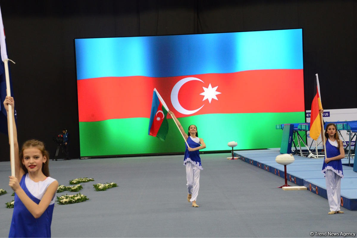 Milli Gimnastika Arenasında batut gimnastikası və tamblinq üzrə Dünya Kubokunun açılış mərasimi keçirilib (FОТО)