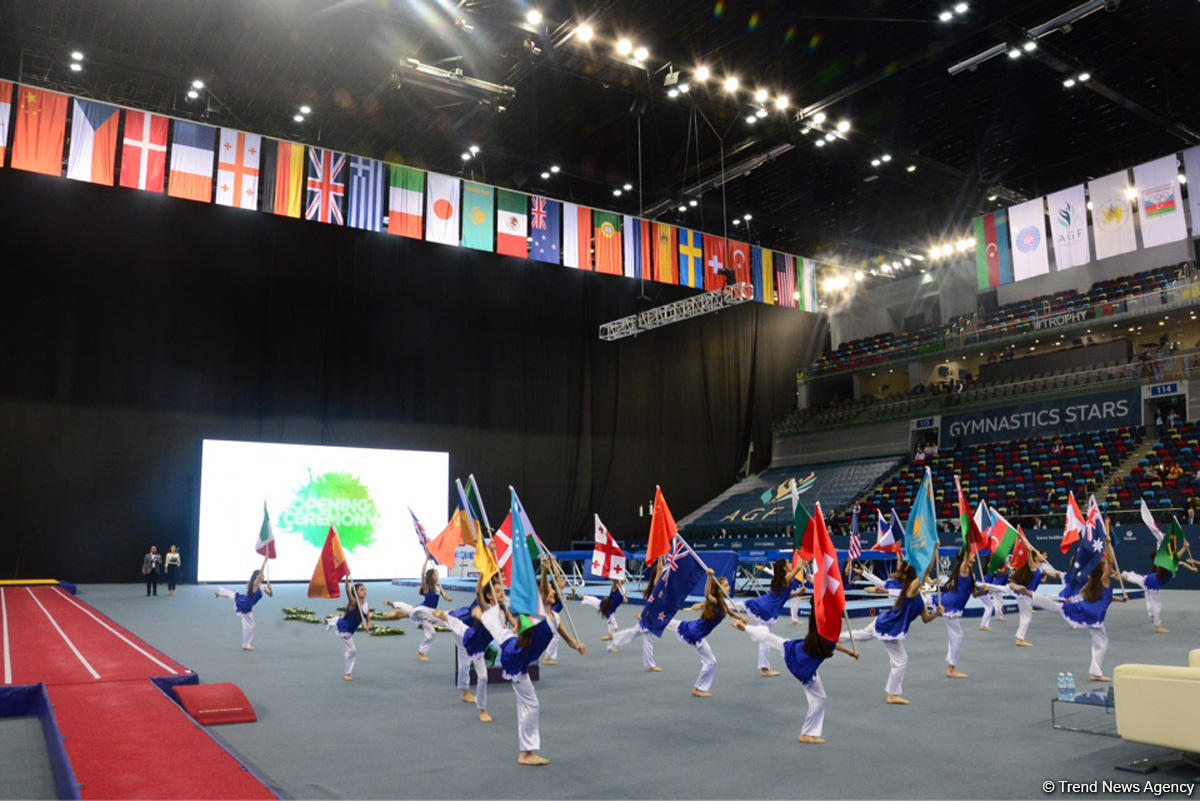 Milli Gimnastika Arenasında batut gimnastikası və tamblinq üzrə Dünya Kubokunun açılış mərasimi keçirilib (FОТО)
