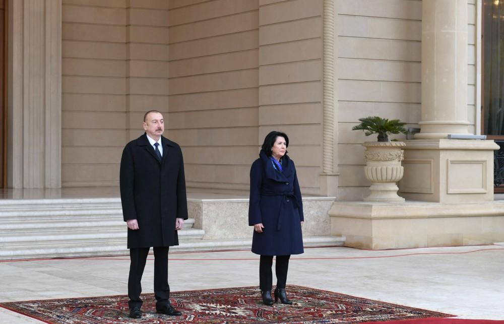 Gürcüstanın Prezidenti Salome Zurabişvilinin rəsmi qarşılanma mərasimi olub (FOTO)