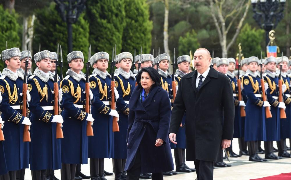 Gürcüstanın Prezidenti Salome Zurabişvilinin rəsmi qarşılanma mərasimi olub (FOTO)