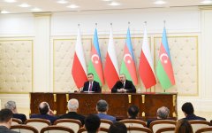 Azərbaycan və Polşa prezidentləri mətbuata bəyanatlarla çıxış ediblər (YENİLƏNİB) (FOTO)