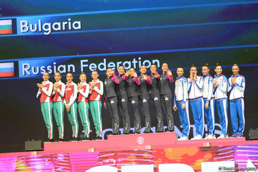 Bakıda bədii gimnastika üzrə 37-ci Dünya Çempionatının qrup hərəkətlərində qalibləri və mükafatçıları mükafatlandırılıb (FOTO)