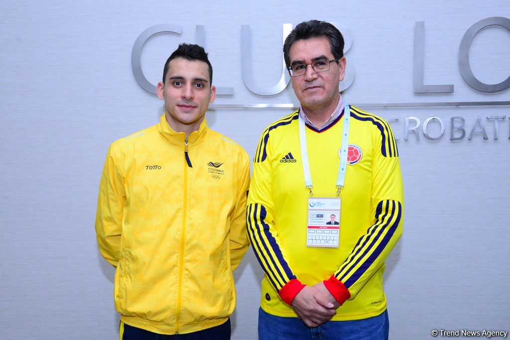 Kolumbiya səfiri batut gimnastikası və tamblinq üzrə Dünya Kuboku çərçivəsində idmançılarla görüşüb (FOTO)