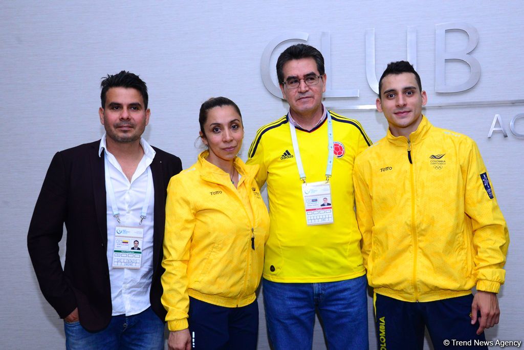 Kolumbiya səfiri batut gimnastikası və tamblinq üzrə Dünya Kuboku çərçivəsində idmançılarla görüşüb (FOTO)