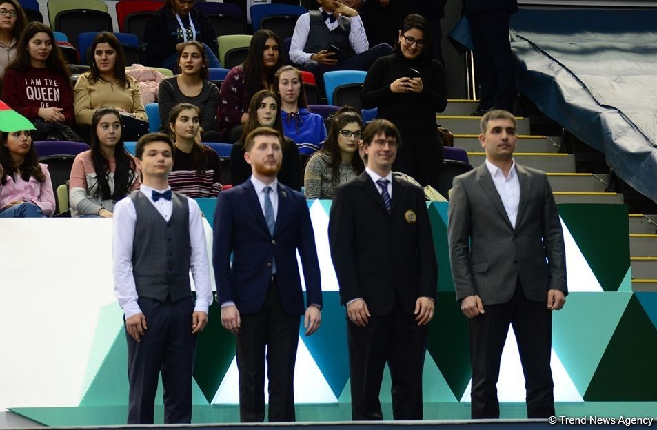 Dünya Kuboku çərçivəsində batut gimnastikası üzrə sinxron cütlüklər yarışında qaliblər mükafatlandırılıb (FOTO)