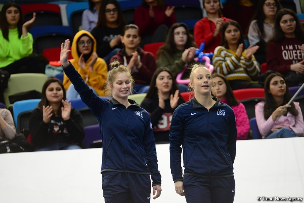 Dünya Kuboku çərçivəsində batut gimnastikası üzrə sinxron cütlüklər yarışında qaliblər mükafatlandırılıb (FOTO)