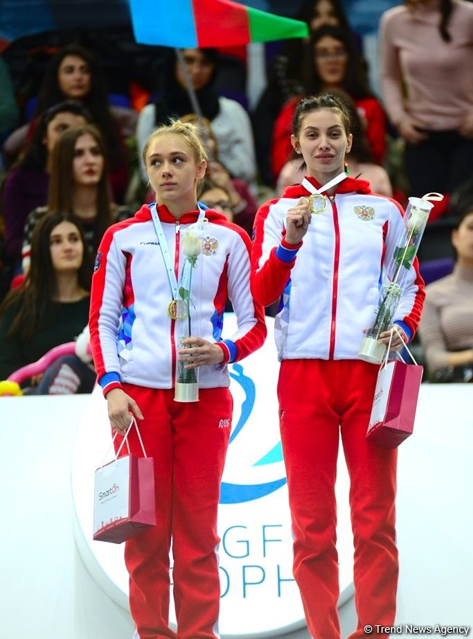 Dünya Kuboku çərçivəsində batut gimnastikası üzrə sinxron cütlüklər yarışında qaliblər mükafatlandırılıb (FOTO)