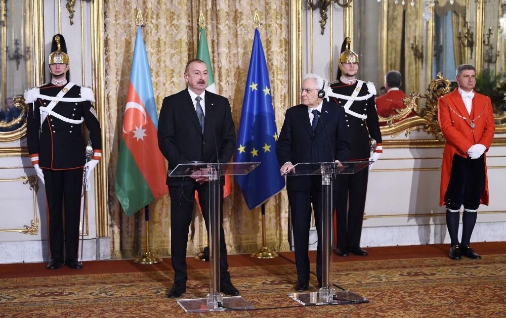 Azərbaycan və İtaliya prezidentləri mətbuata bəyanatlarla çıxış ediblər (FOTO/ВИДЕО) (YENİLƏNİB)