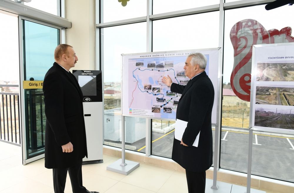 Prezident İlham Əliyev Abşeron dairəvi dəmir yolunun Pirşağı-Görədil-Novxanı-Sumqayıt hissəsinin yenidənqurmadan sonra açılışında iştirak edib (FOTO/VİDEO) (YENİLƏNİB)
