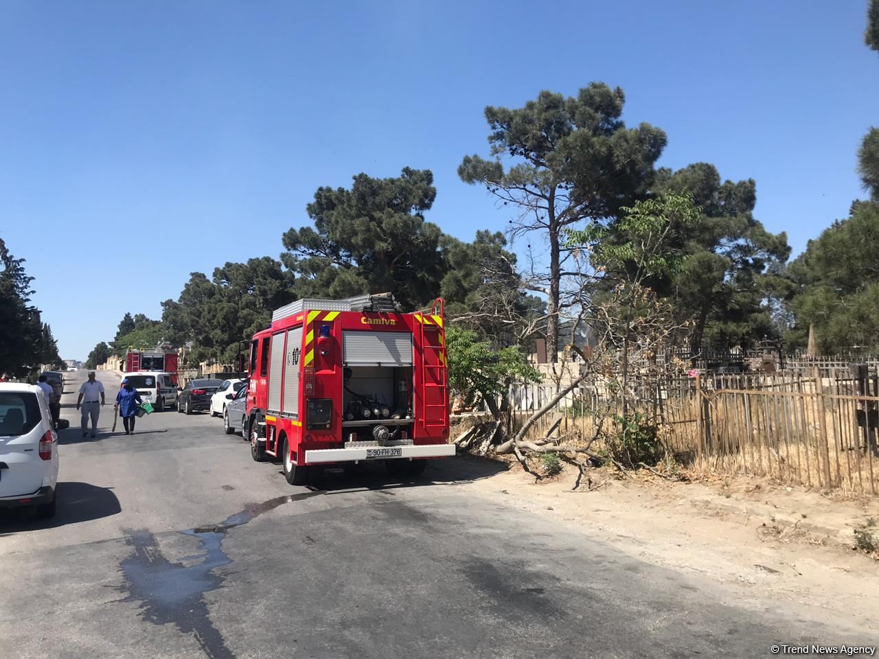 Yasamal qəbiristanlığındakı yanğın söndürüldü (ƏLAVƏ OLUNUB) (FOTO)