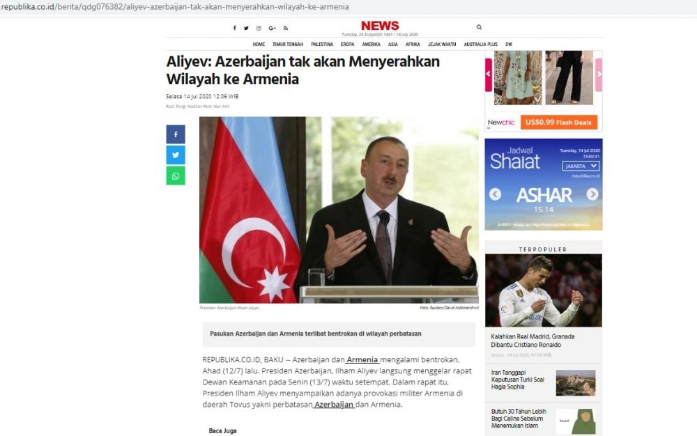Xarici KİV-lər Ermənistanın hərbi təxribatını geniş işıqlandırır (FOTO)