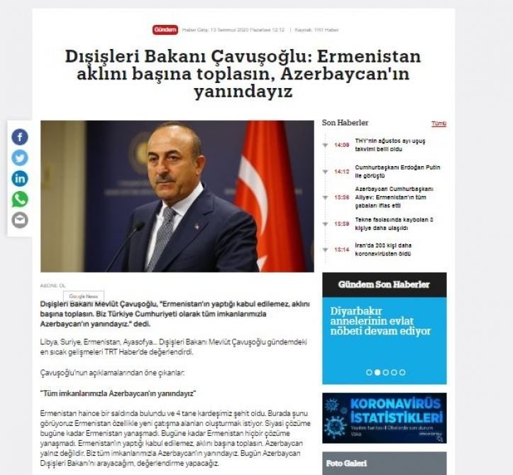 Xarici KİV-lər Ermənistanın hərbi təxribatını geniş işıqlandırır (FOTO)