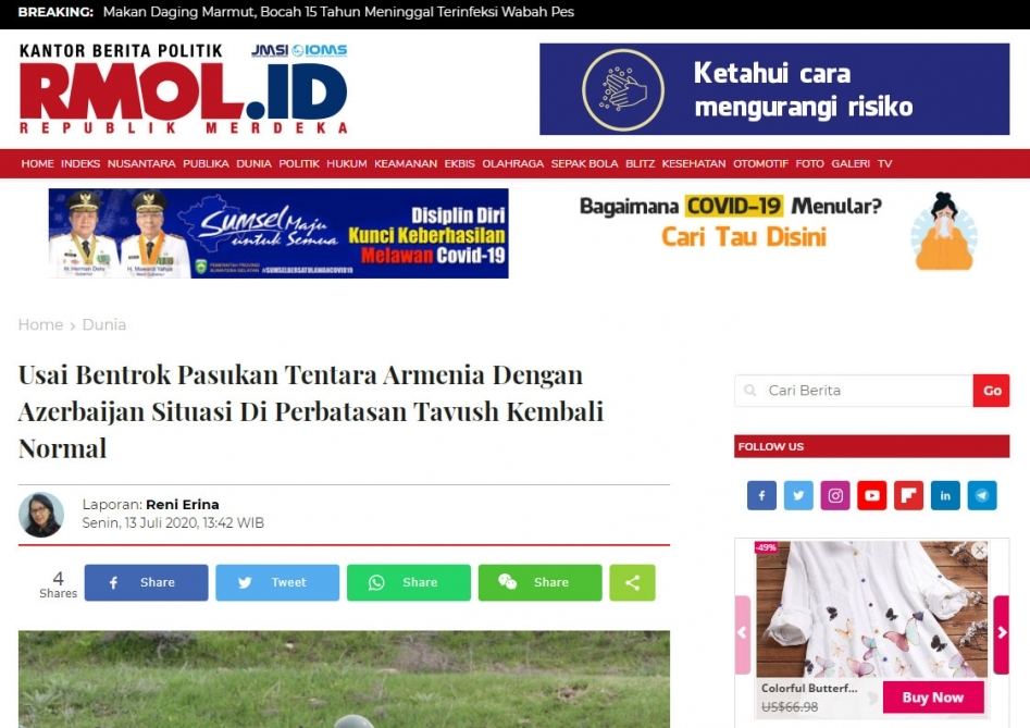 Xarici KİV-lər Ermənistanın hərbi təxribatını geniş işıqlandırır (FOTO)