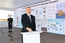 Prezident İlham Əliyev “Qarabağ” yatağının dayaq blokunun dənizə yola salınması mərasimində iştirak edib (FOTO/VİDEO) (YENİLƏNİB 2)