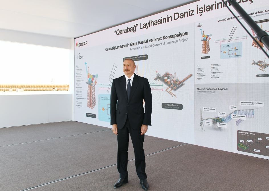 Prezident İlham Əliyev “Qarabağ” yatağının dayaq blokunun dənizə yola salınması mərasimində iştirak edib (FOTO/VİDEO) (YENİLƏNİB 2)