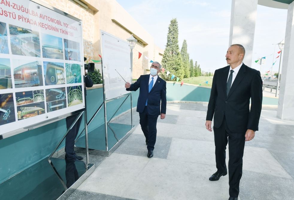 Prezident İlham Əliyev Mərdəkan-Zuğulba avtomobil yolunda yerüstü piyada keçidinin açılışında iştirak edib  (FOTO) (YENİLƏNİB)