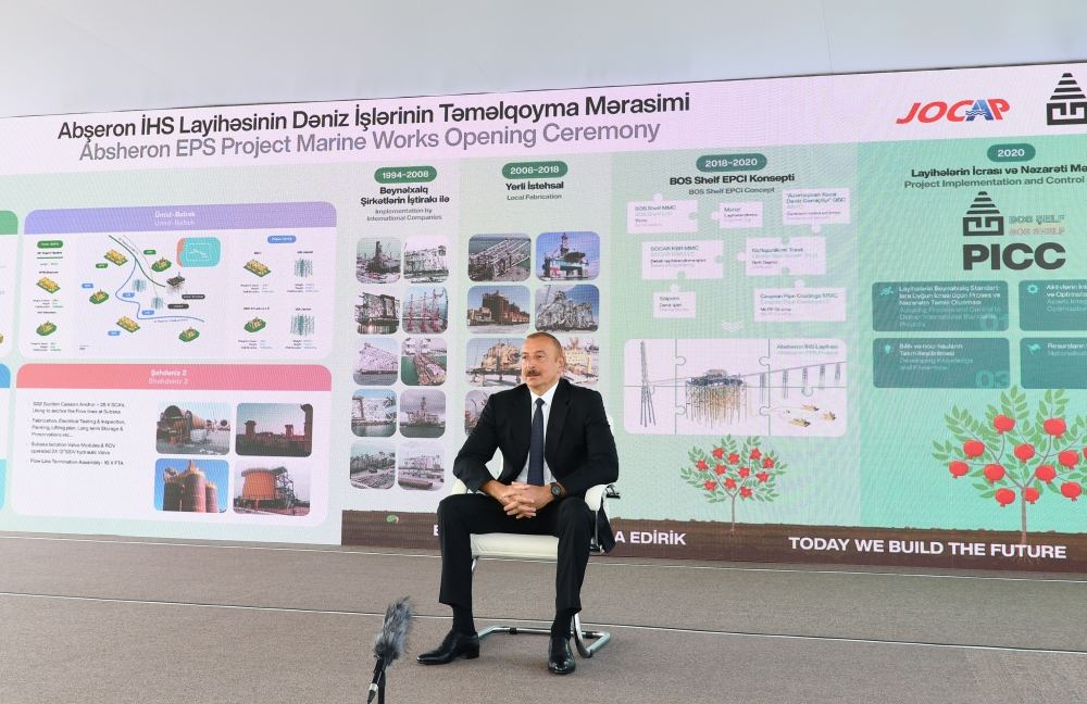 Prezident İlham Əliyev “Abşeron” yatağının dəniz əməliyyatlarının təməlqoyma mərasimində iştirak edib (FOTO/VİDEO) (YENİLƏNİB-2)