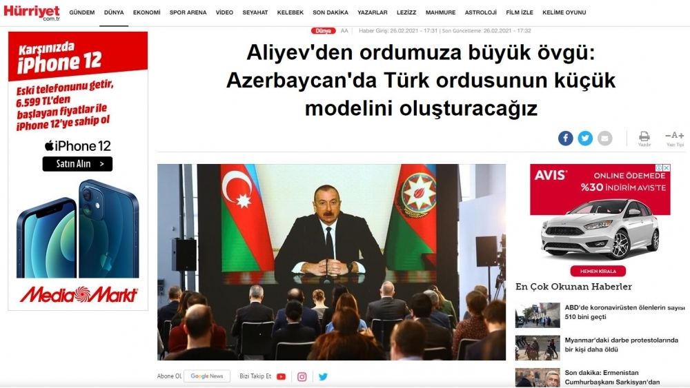 Azərbaycan Prezidenti İlham Əliyevin mətbuat konfransı xarici ölkələrin mediasında geniş işıqlandırılıb (FOTO)