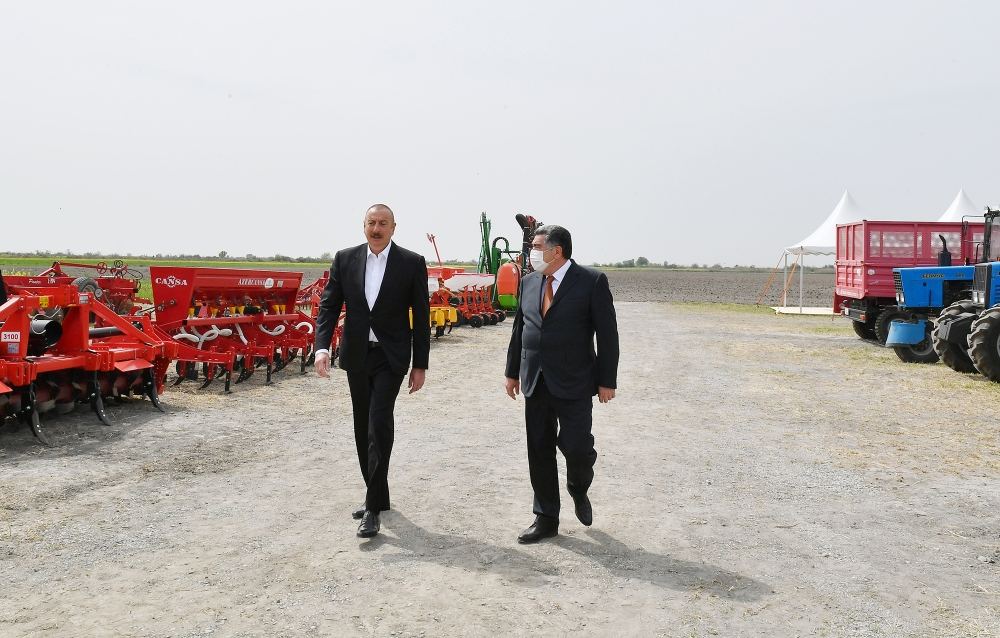 Prezident İlham Əliyev Hacıqabulda fermer Elşən Xəlilovun pambıq tarlasında səpin prosesini izləyib (YENİLƏNİB) (FOTO)