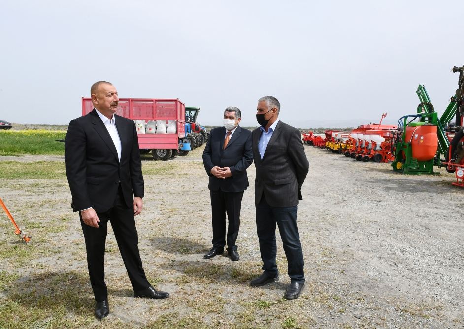 Prezident İlham Əliyev Hacıqabulda fermer Elşən Xəlilovun pambıq tarlasında səpin prosesini izləyib (YENİLƏNİB) (FOTO)