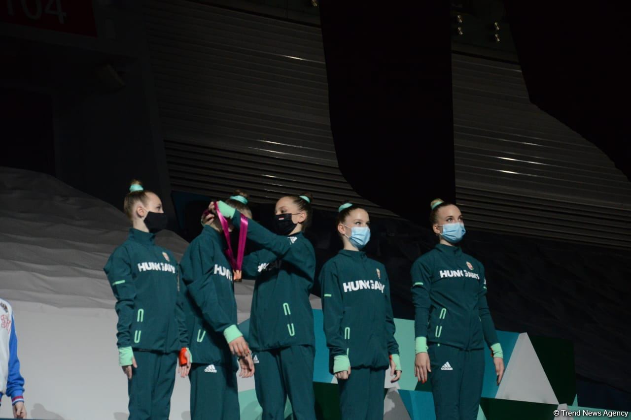 Aerobika gimnastikası üzrə Dünya Yaş Qrupları Yarışlarında qrup hərəkətlərdə və aerodans proqramında qaliblər mükafatlandırılıb (FOTO)