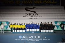 Bakıda aerobika gimnastikası üzrə dünya çempionatında aerostep proqramında qaliblər mükafatandırılıb (FOTO)