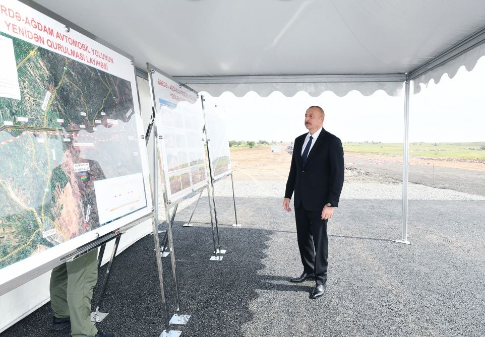Prezident İlham Əliyev Ağdama səfər edib, Bərdə-Ağdam avtomobil yolunun təməlqoyma mərasimində iştirak edib (FOTO)(YENİLƏNİB)