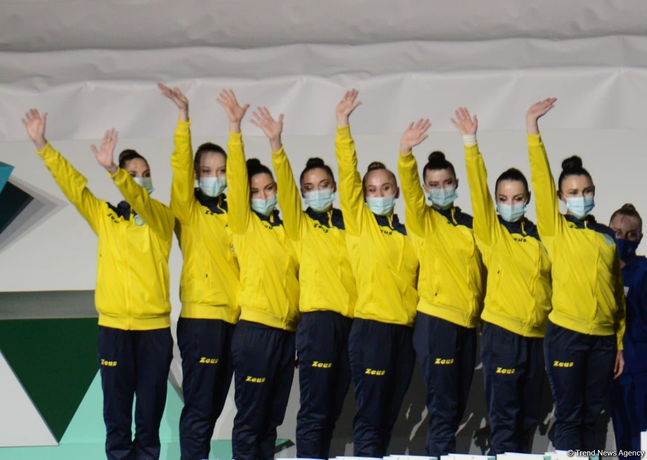 Bakıda aerobika gimnastikası üzrə dünya çempionatında aerostep proqramında qaliblər mükafatandırılıb (FOTO)