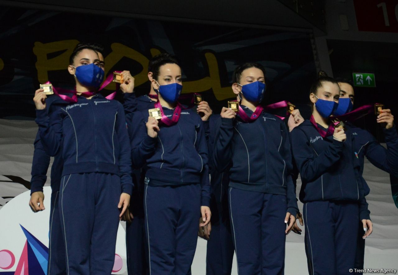 Aerobika gimnastikası üzrə dünya çempionatında qrup hərəkətlərində və aerodans proqramında qaliblər mükafatlandırılıb (FOTO)