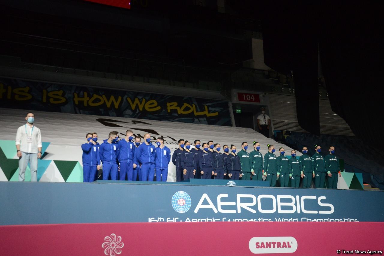 Aerobika gimnastikası üzrə dünya çempionatında qrup hərəkətlərində və aerodans proqramında qaliblər mükafatlandırılıb (FOTO)