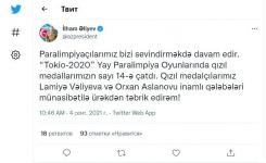 Prezident İlham Əliyev Yay Paralimpiya Oyunlarında növbəti qızıl medal qazanan idmançılarımızı təbrik edib