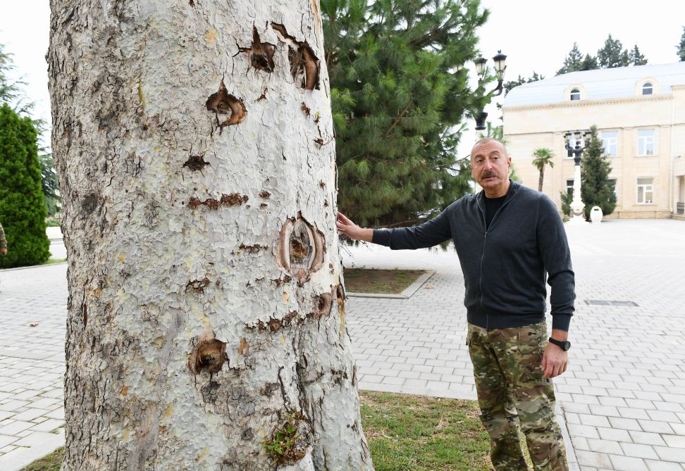 Prezident İlham Əliyev Ermənistan tərəfindən Tərtərə atılmış mərmilərə baxıb (FOTO)