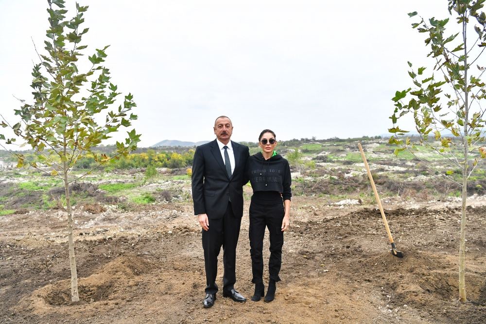Prezident İlham Əliyev və birinci xanım Mehriban Əliyeva Füzulidə yaradılacaq Mərkəzi Şəhər Parkında ağac əkiblər (YENİLƏNİB) (FOTO)