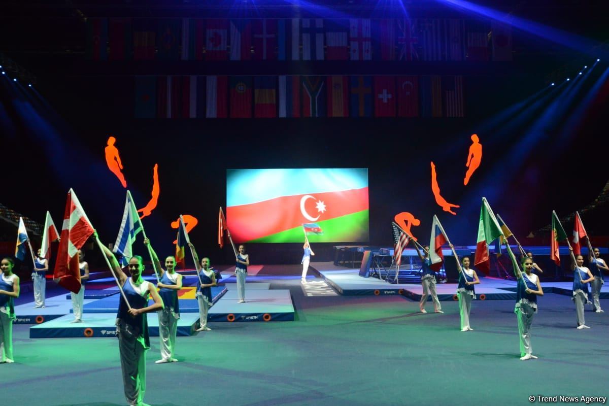 Bakıda Batut Gimnastikası üzrə 28-ci Dünya Yaş Qrupları Yarışlarının açılış mərasimi keçirilib (FOTO)