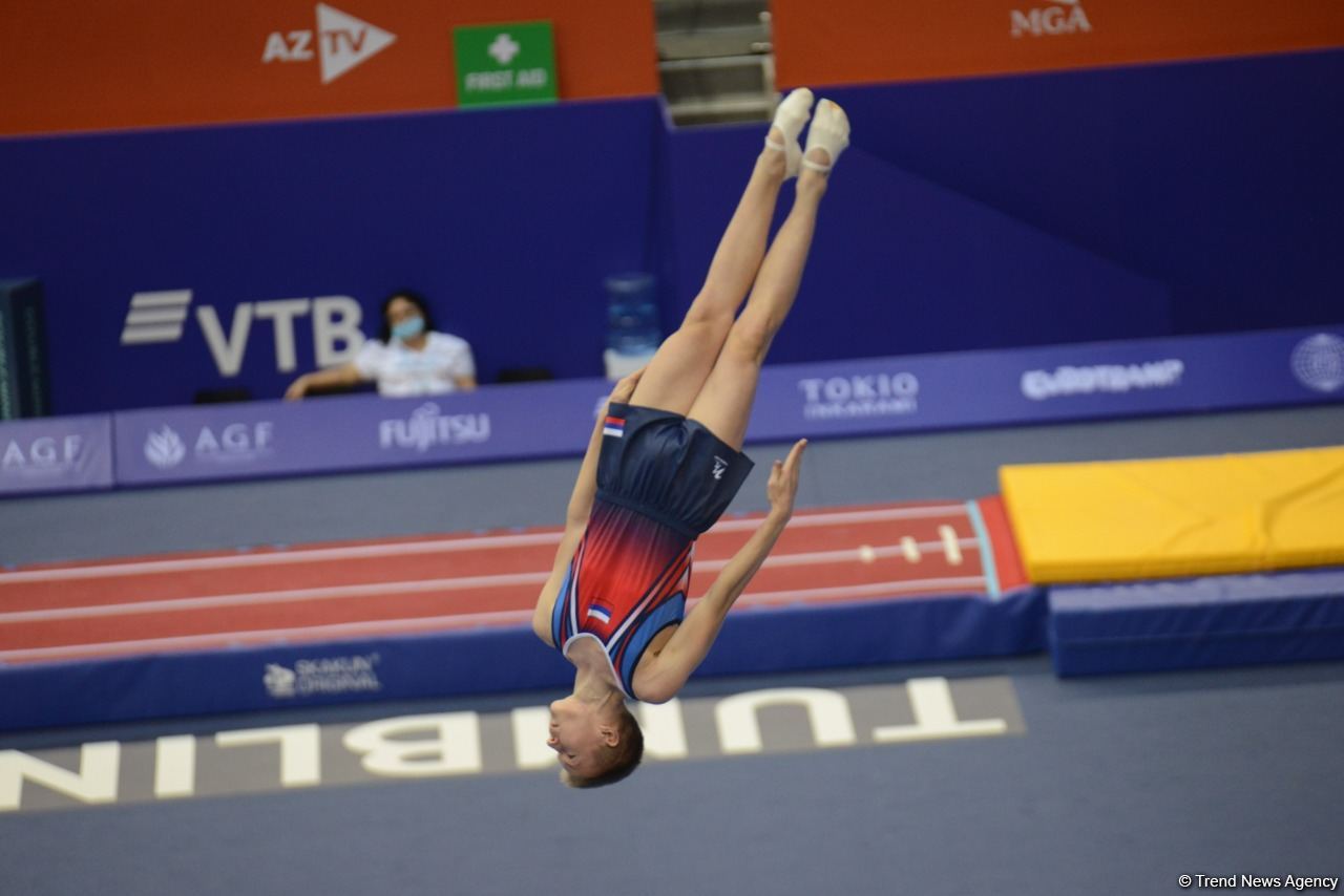 Batut Gimnastikası üzrə 28-ci Dünya Yaş Qrupları Yarışlarının birinci günündə final mərhələsi başlayıb (FOTO)