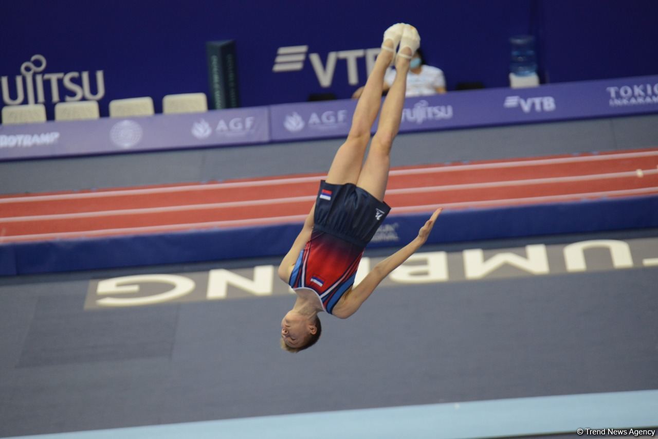 Batut Gimnastikası üzrə 28-ci Dünya Yaş Qrupları Yarışlarının birinci günündə final mərhələsi başlayıb (FOTO)