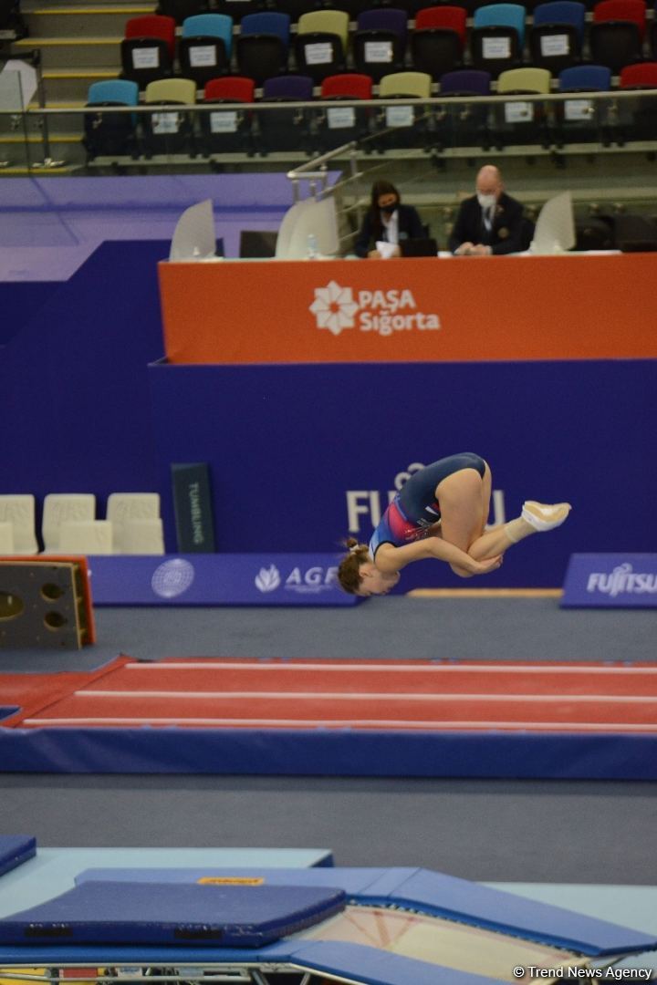 Batut Gimnastikası üzrə 28-ci Dünya Yaş Qrupları Yarışlarının birinci günündə final mərhələsi başlayıb (FOTO)