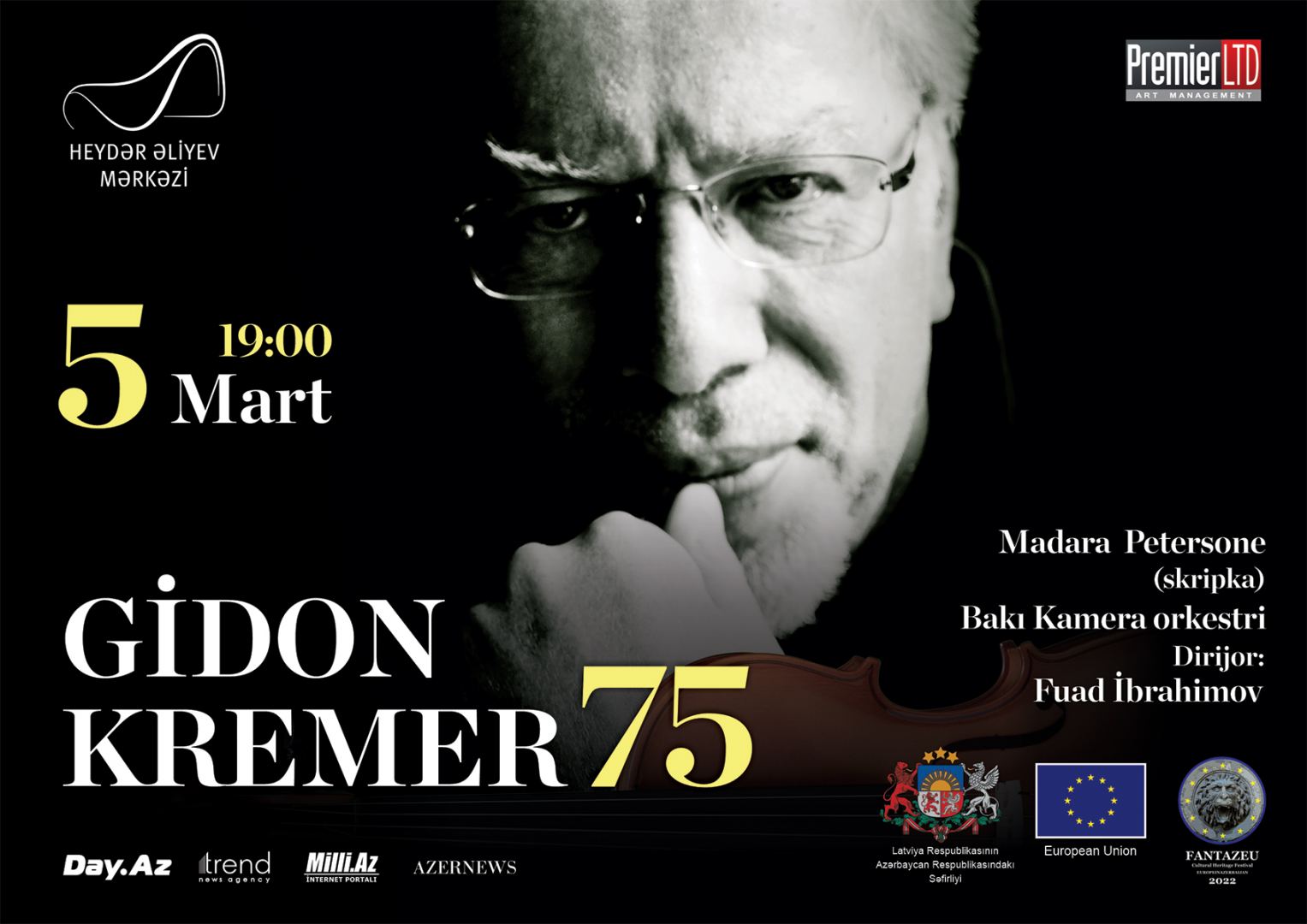 Heydər Əliyev Mərkəzində əfsanəvi skripkaçı və musiqi xadimi Gidon Kremerin 75 illiyinə həsr olunan konsert baş tutacaq