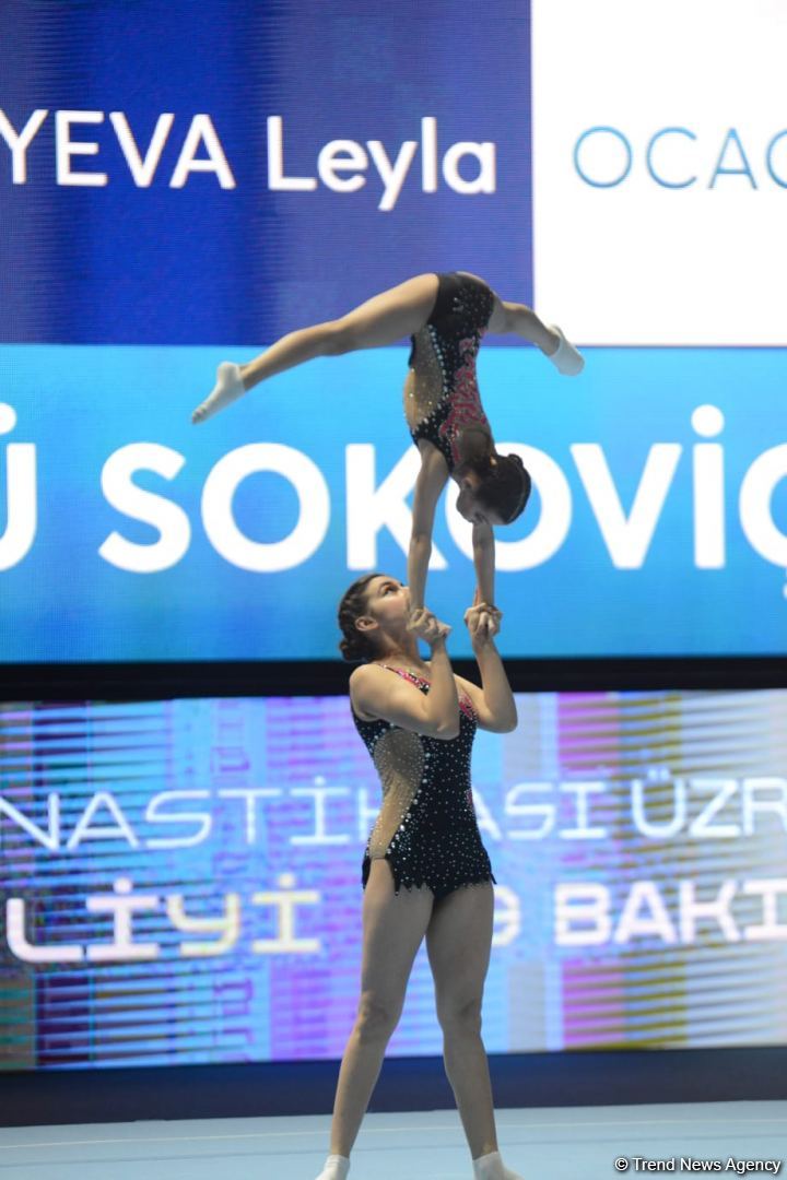 Milli Gimnastika Arenasında akrobatika gimnastikası üzrə 27-ci Azərbaycan Birinciliyi və Bakı Çempionatının final günü start götürüb (FOTO)