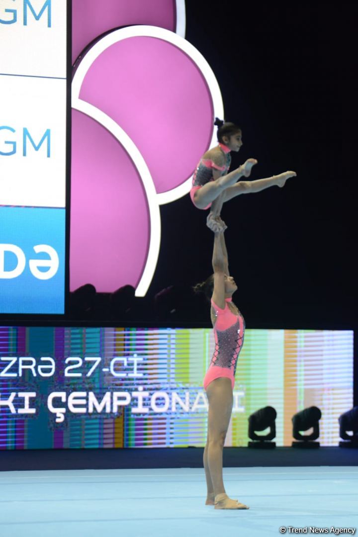 Milli Gimnastika Arenasında akrobatika gimnastikası üzrə 27-ci Azərbaycan Birinciliyi və Bakı Çempionatının final günü start götürüb (FOTO)