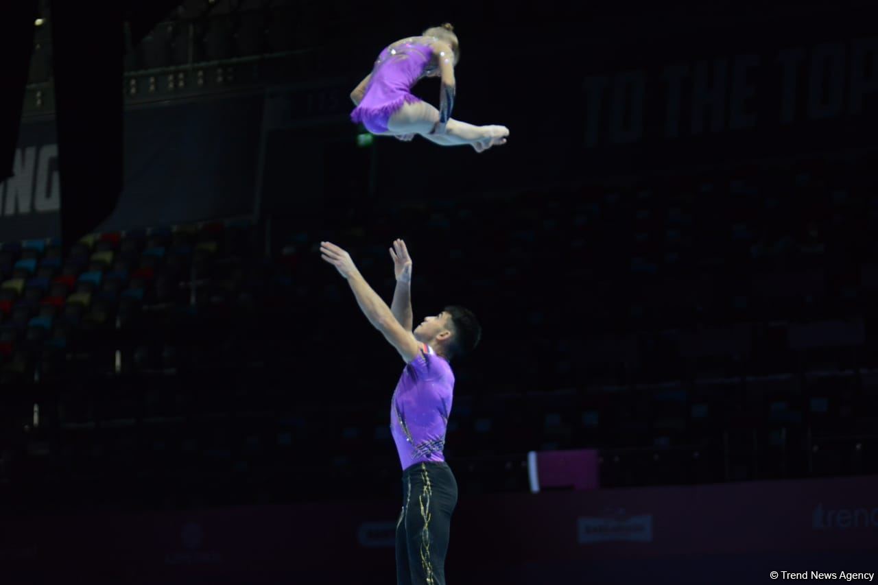 Bakıda Akrobatika Gimnastikası üzrə 12-ci Dünya Yaş Qrupları Yarışlarının birinci günü start götürüb (FOTO)