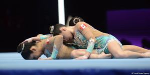 Bakıda Akrobatika Gimnastikası üzrə 12-ci Dünya Yaş Qrupları Yarışlarının üçüncü günü start götürüb (FOTO)