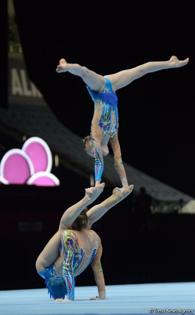 Bakıda Akrobatika Gimnastikası üzrə 12-ci Dünya Yaş Qrupları Yarışlarının üçüncü günü start götürüb (FOTO)