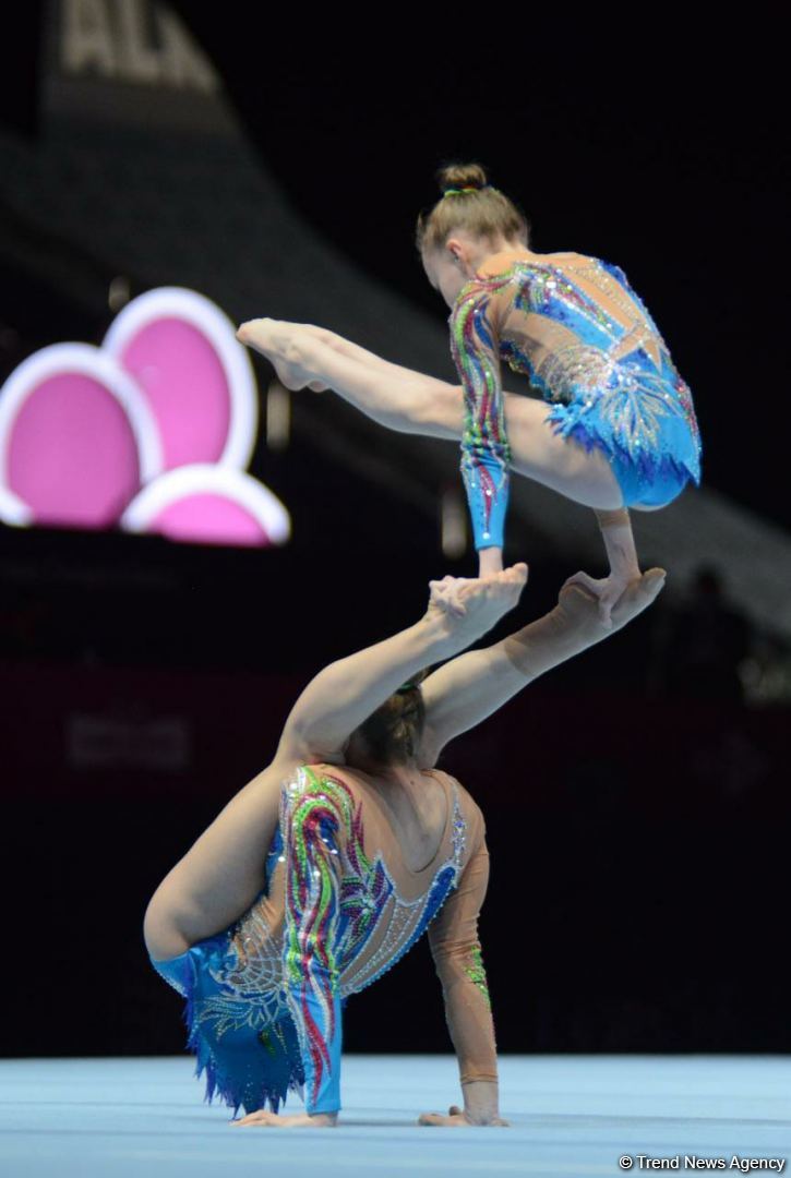 Bakıda Akrobatika Gimnastikası üzrə 12-ci Dünya Yaş Qrupları Yarışlarının üçüncü günü start götürüb (FOTO)