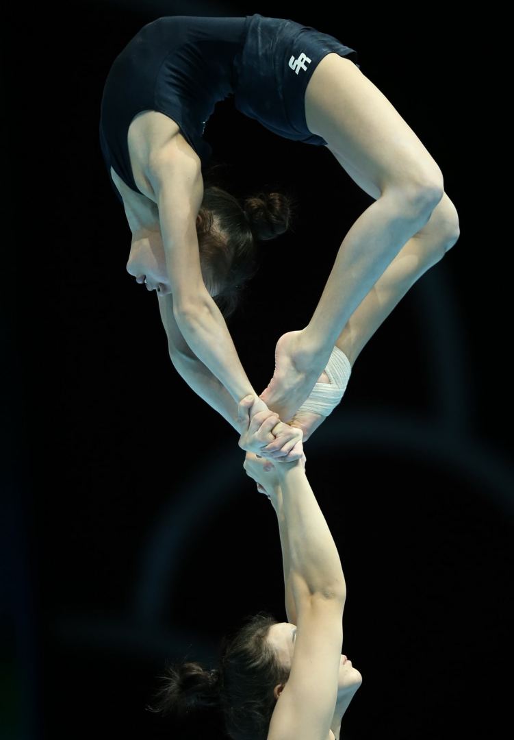 Bakıda akrobatika gimnastikası üzrə dünya çempionatı iştirakçılarının podium məşqi keçirilib (FOTOREPORTAJ)