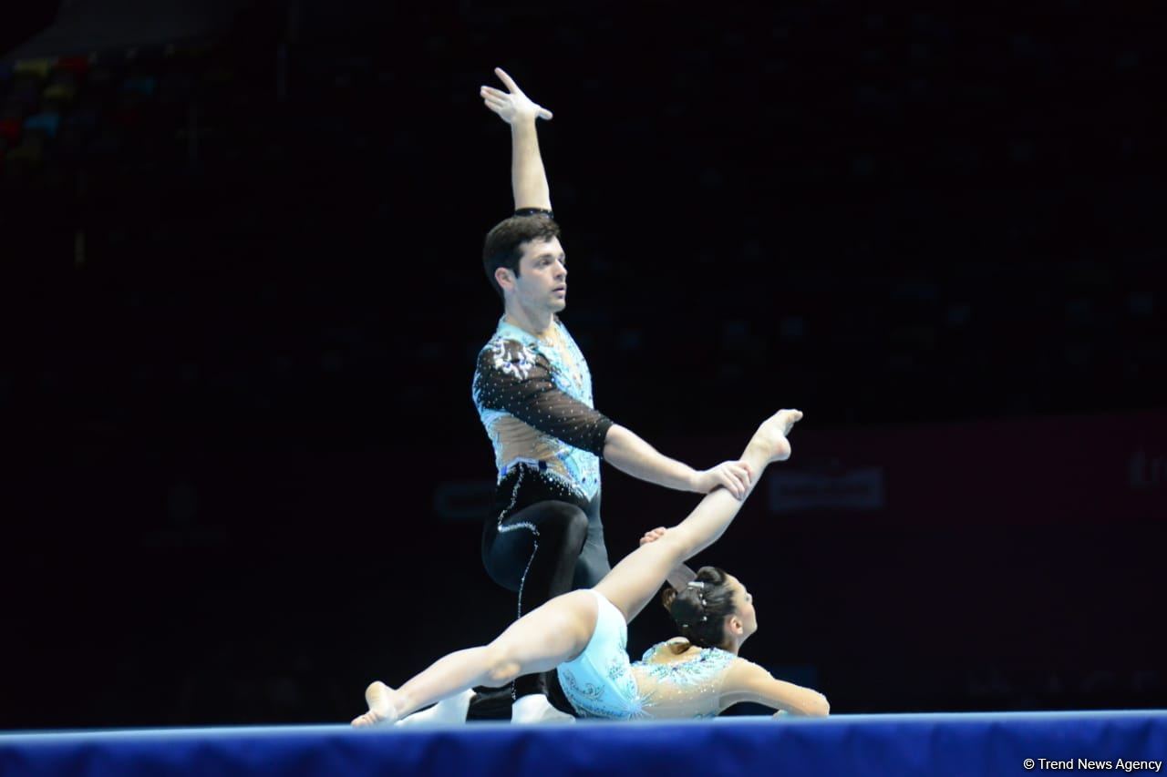 Bakıda akrobatika gimnastikası üzrə dünya çempionatının ikinci günü start götürüb (FOTO)